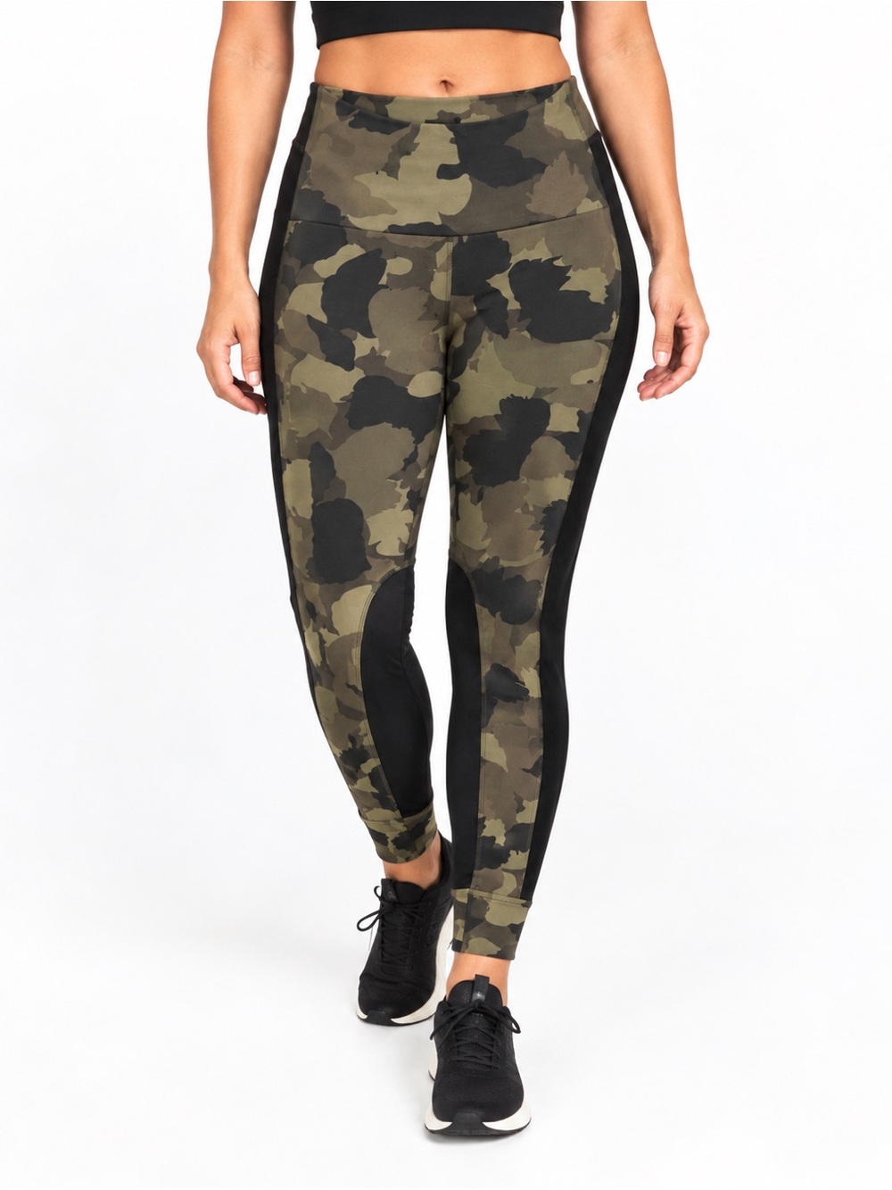 Athleta Olive Green Camo Leggings with Black Panels